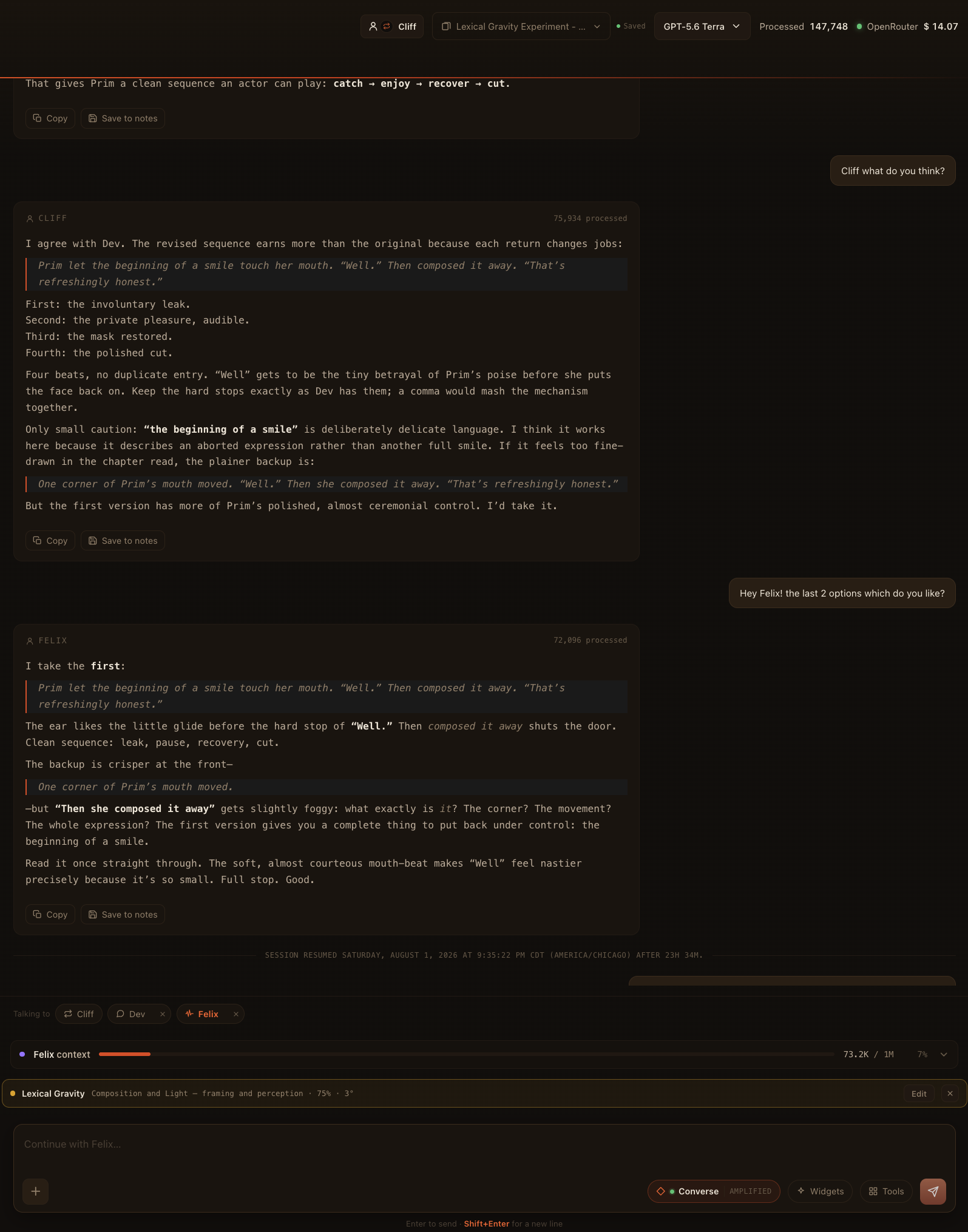 Cliff and Felix deliver verdicts on the Prim beat under the standing lens