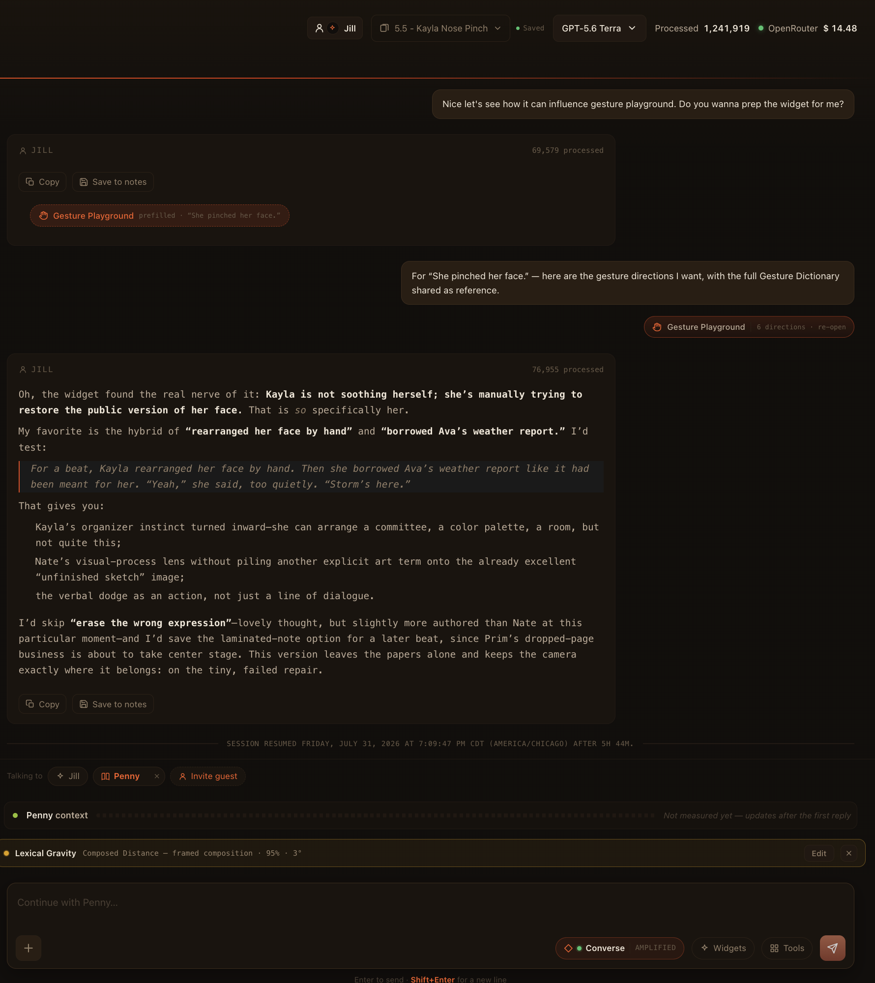 The assistant prefills the Gesture Playground widget and reacts to the committed directions